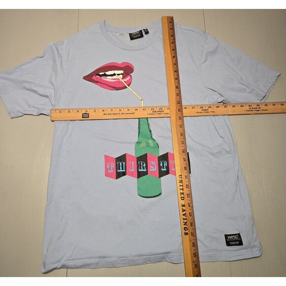 Wezc Mason Thrills Thirsty T Shirt. Chambray Blue. Size XXL. Nice Graphics. 2XL - Picture 2 of 6